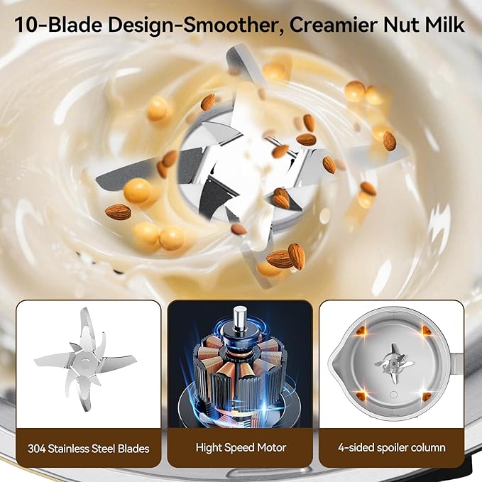 Automatic Nut Milk Maker Machine 8 in 1 Soy Milk Maker 35 oz Almond Machine Maker 12-Hour Delay Keep Warm Non Dairy Beverages Juice/Rice Paste/Clean/Milk Shake 800W Heating Self Cleaning
