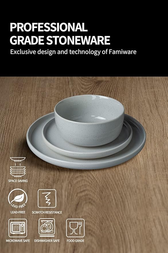 Famiware Milkyway Plates and Bowls Set For 4 16 Pieces Dinnerware Sets Light Gray