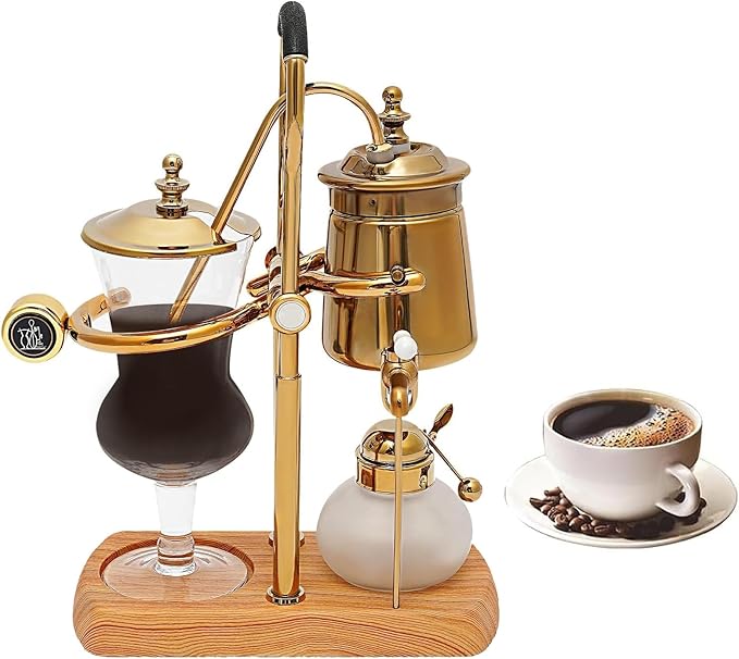 Belgium Luxury Royal Family Balance Syphon Siphon Coffee Maker with Tee Handle Elegant Retro-Style Design Vacuum Brewing Coffee Machine for Coffee Aficionados Coffee/Tea Dual-Use