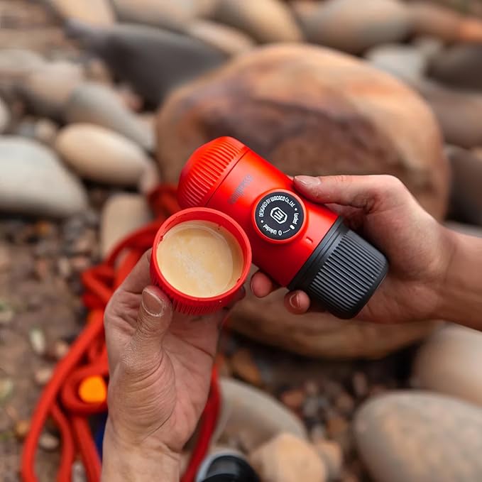 WACACO Nanopresso Portable Espresso Maker Bundled with Protective Case Upgrade Version of Minipresso Mini Travel Coffee Machine Perfect for Camping Travel and Office (New Elements Lava Red)
