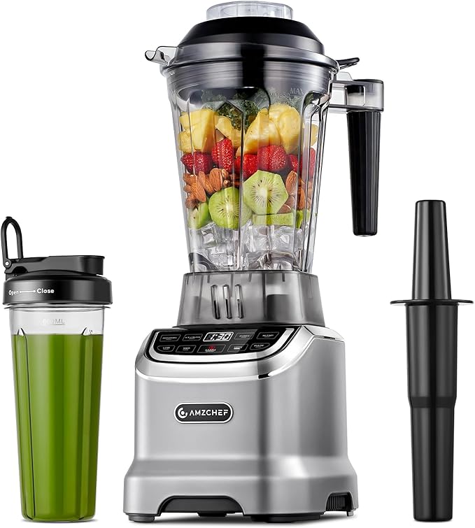 AMZCHEF Professional Blender for Smoothies4 Functions1800W Smoothie Blender63 Oz Pitcher/20-Oz To-go CupIce and Frozen FruitSelf-CleaningHigh SpeedGrey