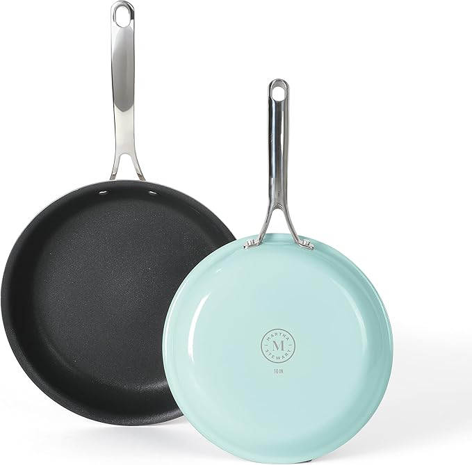 Martha Stewart Lockton 2 Piece 10 &amp 12 Heavy Gauge Aluminum Premium Nonstick Fry Pan Set - Martha Blue