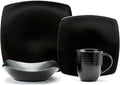 Unknown1 Black Rice 16-Piece Dinnerware Set Textured Casual Modern Contemporary Round Stoneware 6 Piece Dishwasher Safe Microwave