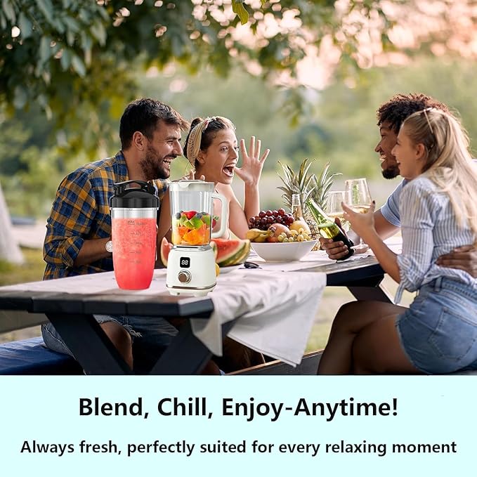 Juicer Machine Rechargeable Household Juice Blender 600ml 10-Blade 304 Stainless Steel 3000mAh Rechargeable Battery 2 Speed to Makes Juice Nut Milk &amp Sorbet (White)