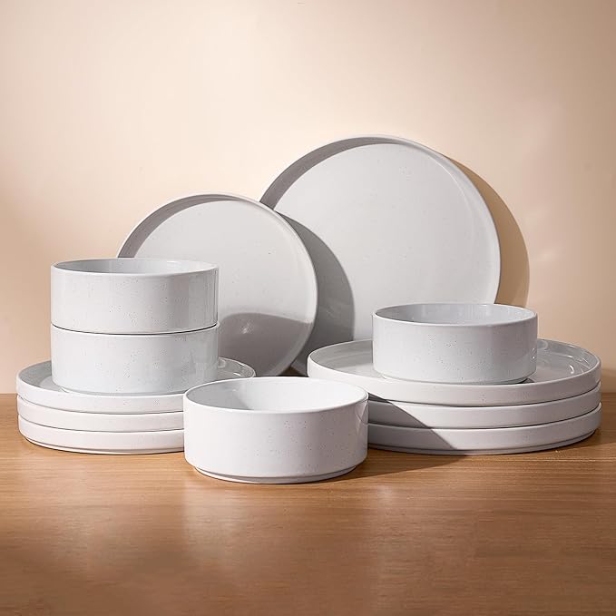 Famiware Nebula Plates and Bowls Set 12 Pieces Dinnerware Sets Dishes Set for 4 White