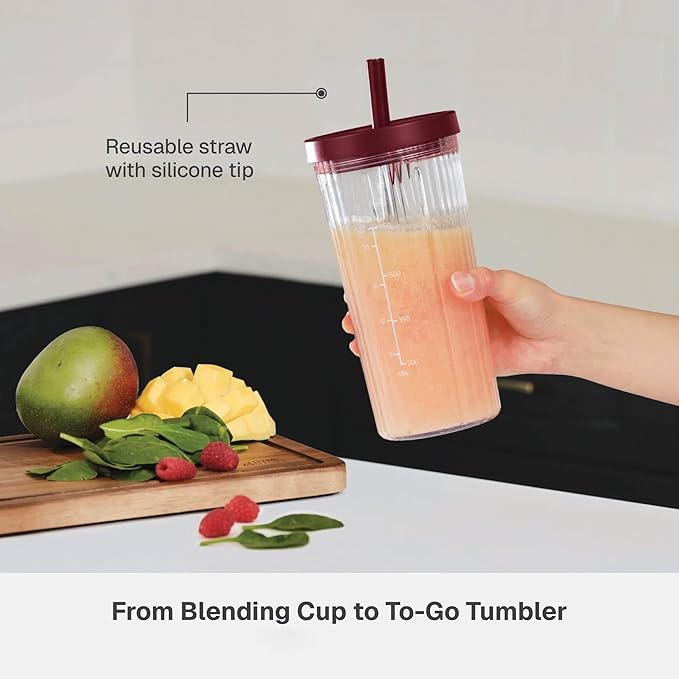 Countertop Blender with Pitcher and To-Go Cup 1100W High-Power Blender Stainless Steel Blade Multiple Speed Settings (Cabernet Red)