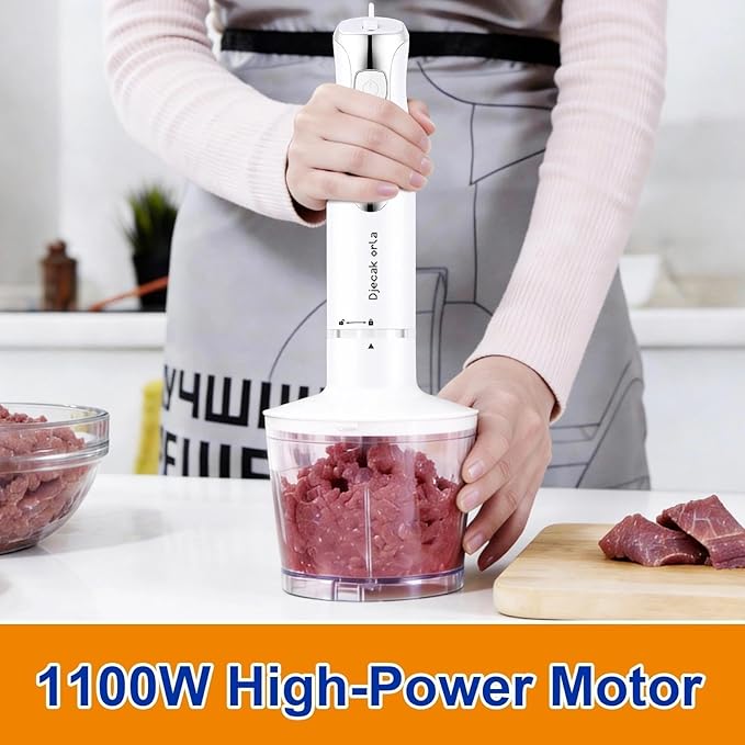 Upgraded Blender Handheld 1100W 20 Speed Settings Max 15500 RPM 5 in 1 Hand Blender with Milk Frother Handheld Food Processor Batidora De Mano Electrica Kitchen Appliances White
