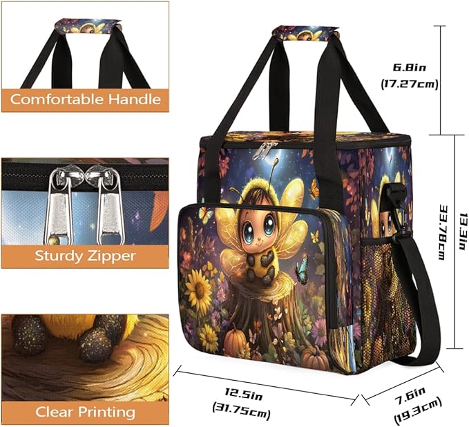 Cartoon Bee Flower Forest Coffee Maker Carring Bag Travel Carrying Storage Tote Bag Compatible with Keurig K-Mini or K-Mini Plus Portable Single Serve Coffee Brewer Case with Pockets for K-cup Pods