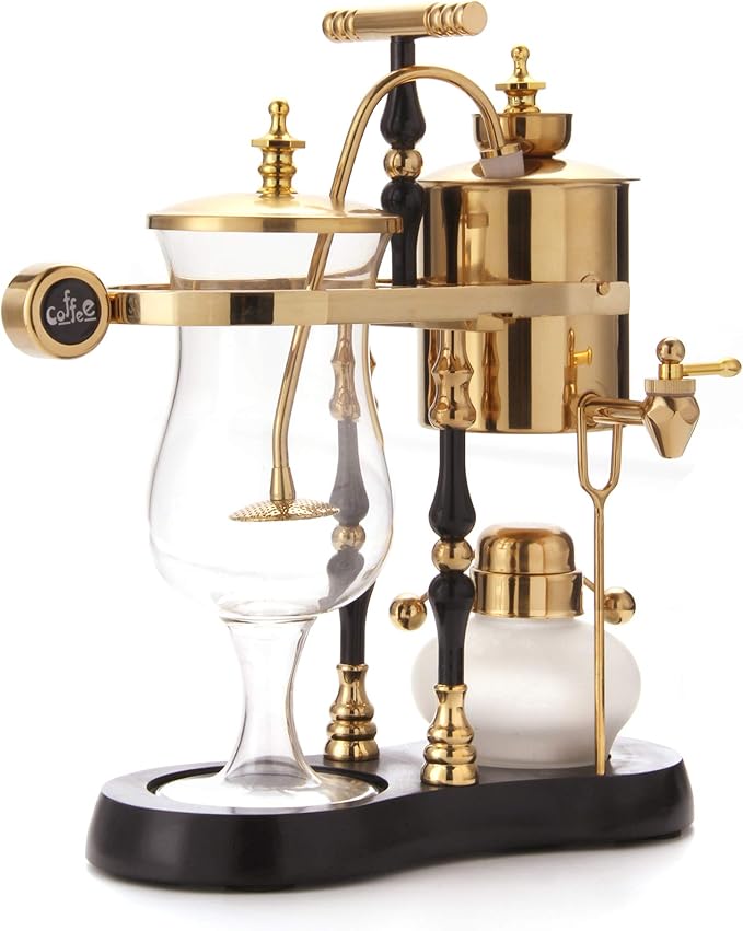Diguo Belgian/Belgium Family Balance Siphon/Syphon Coffee Maker Elegant Double Ridged Fulcrum with Tee Handle (Egyptian Black &amp Gold)