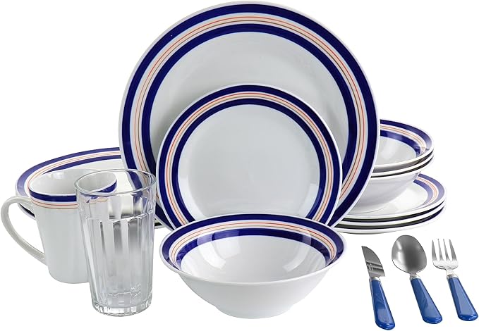 Unknown1 32 Piece Ceramic Dinnerware Set in White Banded Casual Round