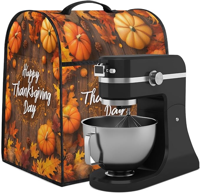 cfpolar Kitchen Aid Mixer Cover Compatible with 6-8 Quarts Thanksgiving Pumpkin Fall Leaves Stand Mixer Cover Kitchen Aid Mixers Accessories Appliance Organizer Bag Dust Covers with Zipper Pocket