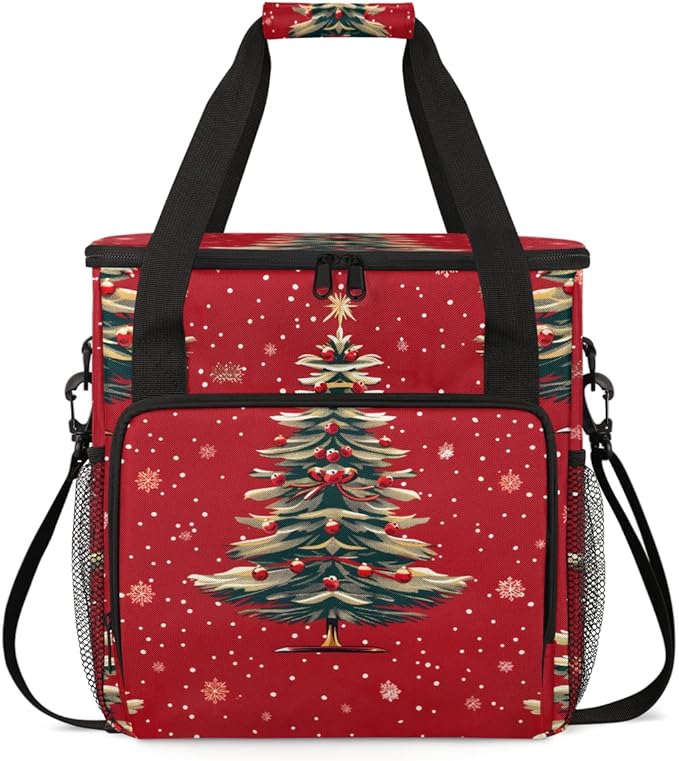 Christmas Festivals Coffee Maker Carrying Bag Colorful Tree Travel Storage Bag Compatible with K-Mini or K-Mini Plus Single Serve Coffee Brewer Carrying Case with Multiple Pockets &amp Shoulder Str