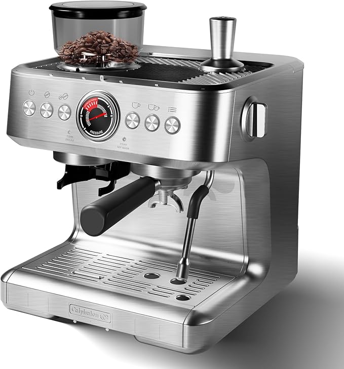 Espresso Coffee Machine with Built-in Coffee Grinder 20 Bar Pressure Professional Coffee Maker 15 Precise Grind Settings with Steam Wand Cappuccino or Latte 2.8L Water Tank