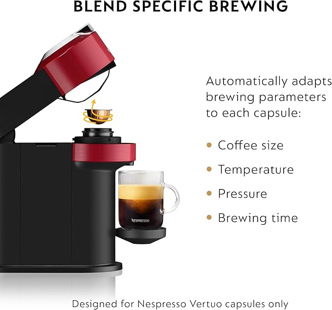 Nespresso Vertuo Next Coffee and Espresso Machine NEW by Breville Cherry Coffee Maker and Espresso Machine + Nespresso Capsules VertuoLine Medium and Dark Roast Coffee 30 Count Coffee Pods