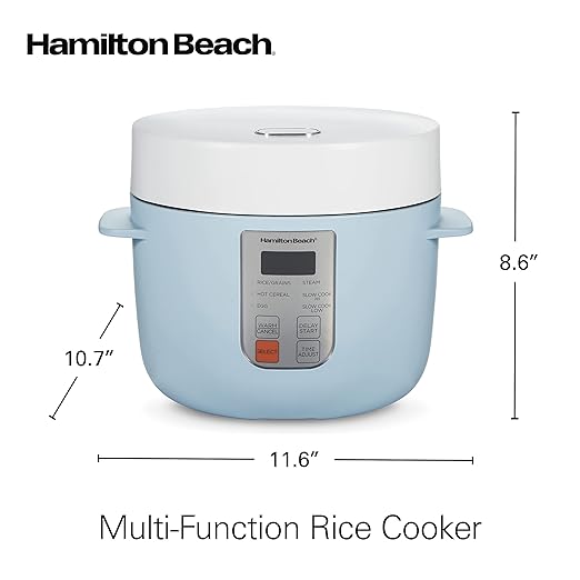 Hamilton Beach Digital Programmable Rice Cooker &amp Food Steamer12 Cups Cooked (6 Uncooked) with Slow Cook &amp Hard-Boiled Egg Functions Steam &amp Rinse Basket Blue (37561)