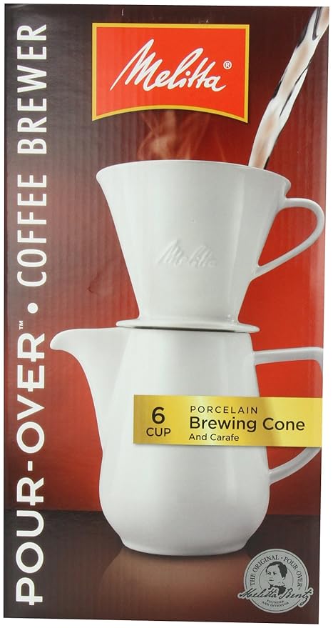 Melitta 36 oz. Pour-Over Coffee Brewer with Porcelain Carafe White