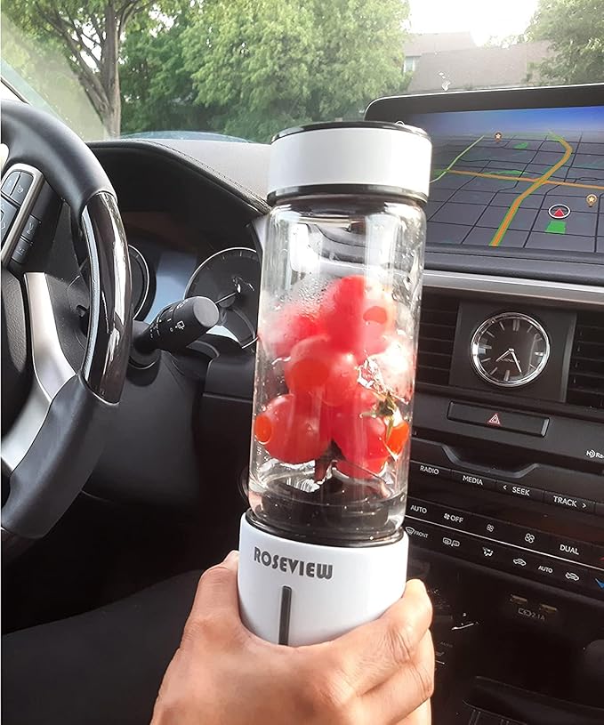 Portable Smoothie blender ROSEVIEW Glass bottle USB rechargeable mini Handheld Ice Shakes Cup 2 speed blend juicer Cordless Personal smoothies maker Fruit mixer (Egg White)