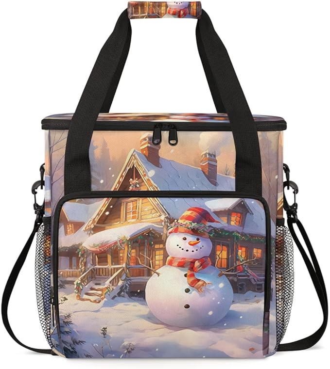 Xmas Snowman Coffee Maker Carrying Bag Magical Snowman Travel Storage Bag Compatible with K-Mini or K-Mini Plus Single Serve Coffee Brewer Carrying Case with Multiple Pockets &amp Shoulder Strap