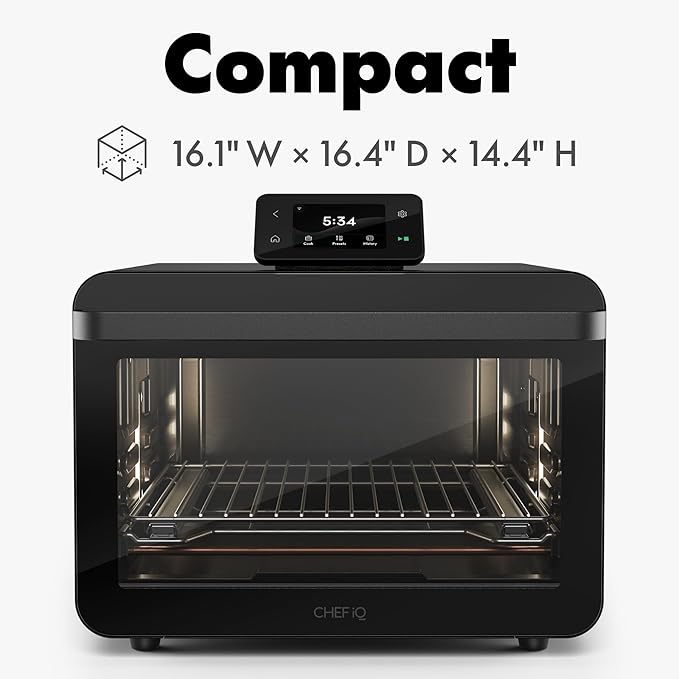 CHEF iQ MiniOven Smart Toaster Oven Air Fryer Combo 11-in-1 Countertop Convection Oven Bake Broil Air Fry Broil Dehydrate 1750W 25 Qt Capacity Fast Cooking with Touchscreen Controls – Black