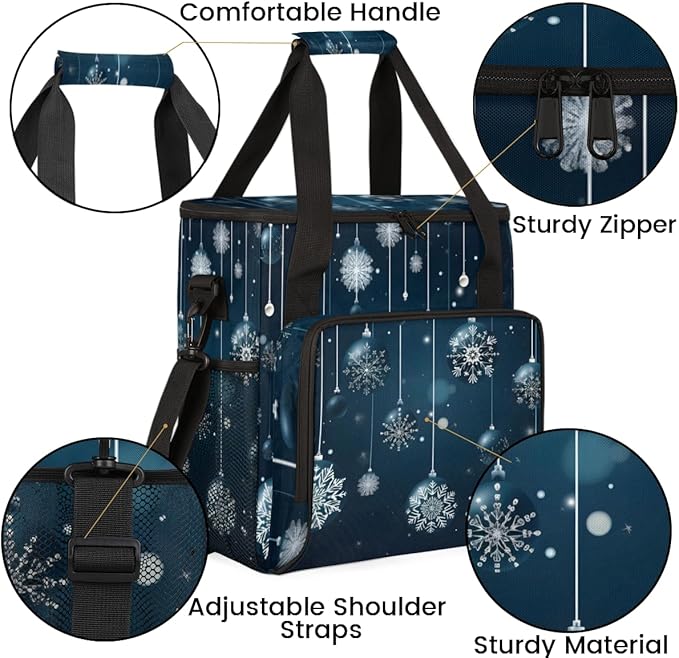 Christmas Snowflakes Coffee Maker Carrying Bag Fantastic Snowflakes Travel Storage Bag Compatible with K-Mini or K-Mini Plus Single Serve Coffee Brewer Carrying Case with Pockets &amp Shoulder Stra