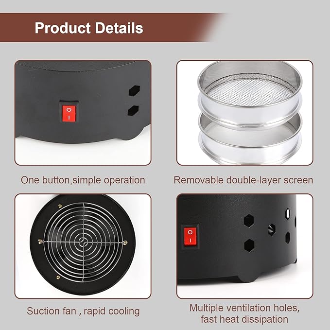 WISSXOER Coffee Bean cooler Electric Coffee Roasting Cooling Machine High Capacity 550G Double layer Collect Coffee Chaff (500g Black)
