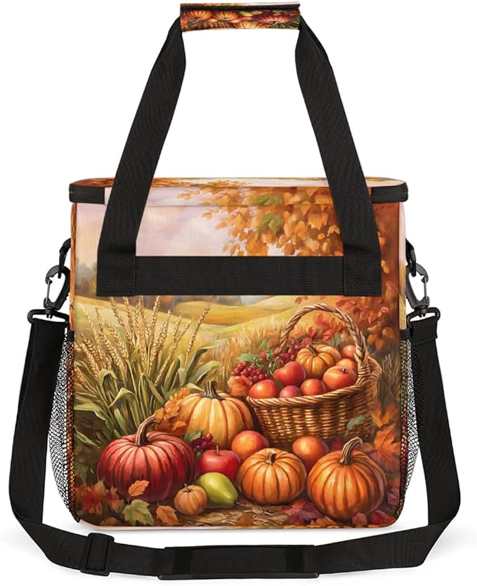 Autumn Apple Pumpkin Wheat Maple Leaves Coffee Maker Carring Bag Travel Carrying Storage Tote Bag Compatible with Keurig K-Mini or K-Mini Plus Portable Single Serve Coffee Brewer Case with Pockets