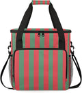 Red and Green Stripes Travel Coffee Maker Carrying Bag Large Organizer Storage Tote Bag Insulated Reusable Cooler Grocery Bags