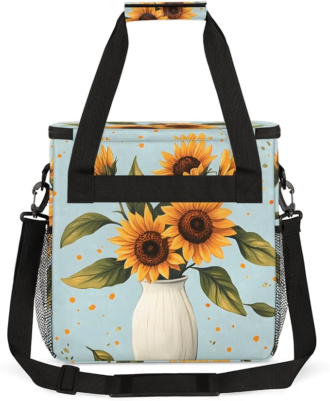 Sunflowers Vase Coffee Maker Travel Bag for Keurig K-Mini/K-Mini Plus Insulated Waterproof Tote with Pockets for K-Cup Portable Single-Serve Brewer Case