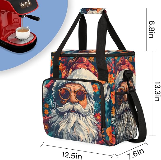 Cute Santa Claus Coffee Maker Carrying Bag Bright Santa Claus Travel Storage Bag Compatible with K-Mini or K-Mini Plus Single Serve Coffee Brewer Carrying Case with Multiple Pockets &amp Shoulder S