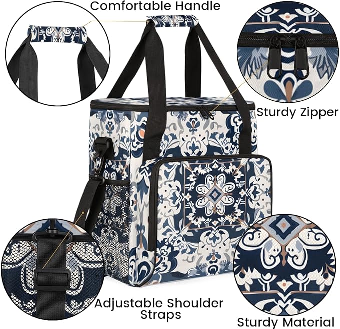 Botanic Flower Coffee Maker Carrying Bag Aztec Floral Travel Storage Bag Compatible with K-Mini or K-Mini Plus Single Serve Coffee Brewer Carrying Case with Multiple Pockets &amp Shoulder Strap