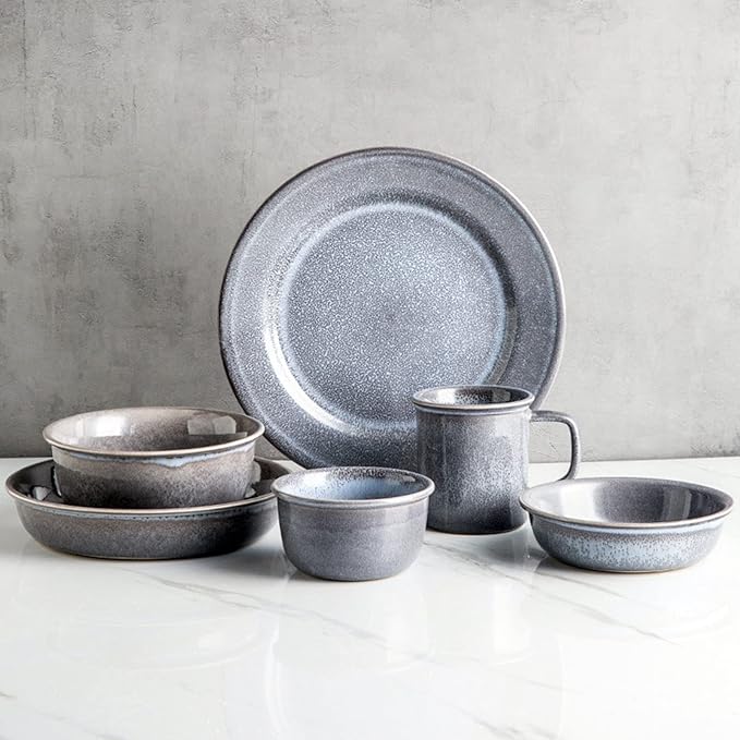 18 Piece Round Stoneware Dinnerware Sets Porcelain Dish Set Service for 4 Ceramic Dinner Plates Set Dishwasher and Microwave Safe Plates and Bowls Sets for 4 Great for Home
