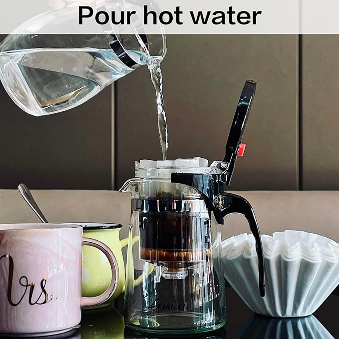 Pour Over Coffee Maker Smart Coffee Dripper with On/Off Switch Borosilicate Glass Small Coffee Pot with 50 Size 185 Japanese Basket Coffee Filters 20 oz/500ml Drip Coffee Brewer Machine (500ml)