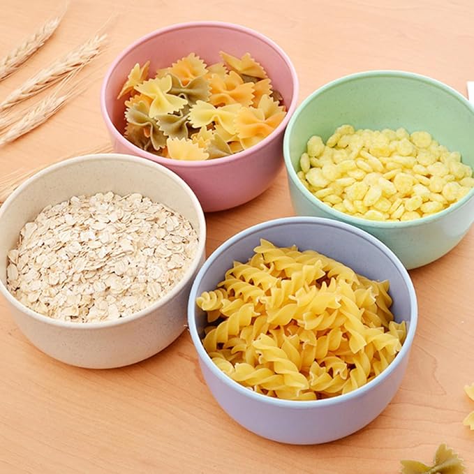 VALICLUD Portable Wheat Fiber Dinnerware Set 28pcs Including 7pcs Classic Nordic Pink Blue Green Beige Sets round Bowls Plates and Cups for Camping and Home Use
