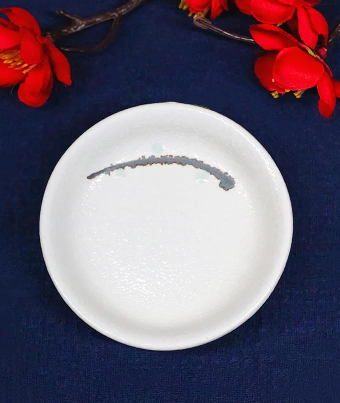 Ebros Gift Modern Yukino Hana Snow Flowers Ceramic Dinnerware Serveware Kitchenware Set Oriental Asian Restaurant Supply (Pack Of 6 Round Condiment Sauce Dishes 1.5oz)