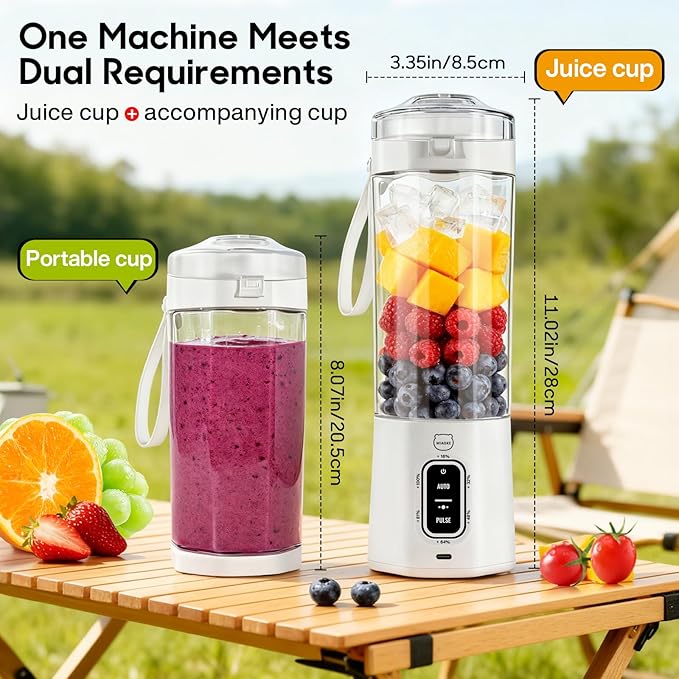 MIAOKE 2026 Upgrade 700 ML Portable Smoothie Blender Rechargeable Personal Blende Contains both Automatic and Pulse Functions with Travel Cup and Lid 6 Sharp Blades Mixer Blender Machine Kitchen