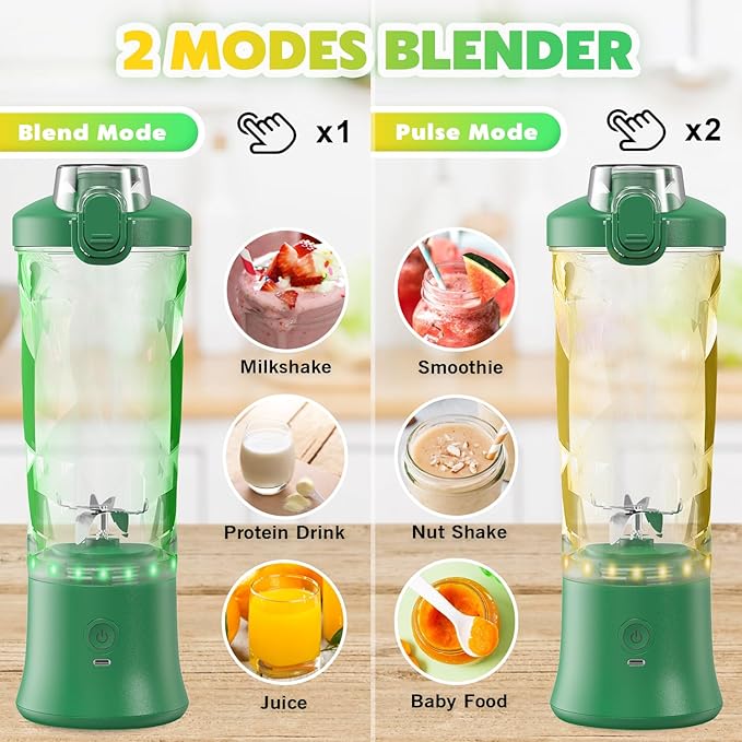 Portable Blender Personal Juicer for Shakes and Smoothies - 20 OZ Electric Protein Shaker Bottle with Insulated Sleeve Travel Lid USB-C Rechargeable - Mini Small Blender Cup for Kitchen Office Gym