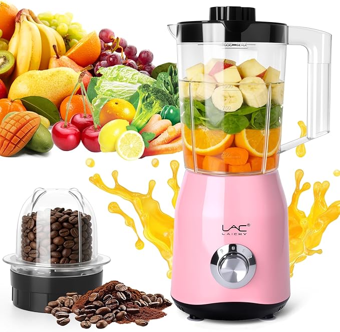 Blender for Smoothies300W Personal Blender and Grinder Combo for Kitchen with a 54oz Portable Smoothie CupsShakesJuicesFrozen Drinks and a 12oz Coffee Cup with Seal Cover (Pink)
