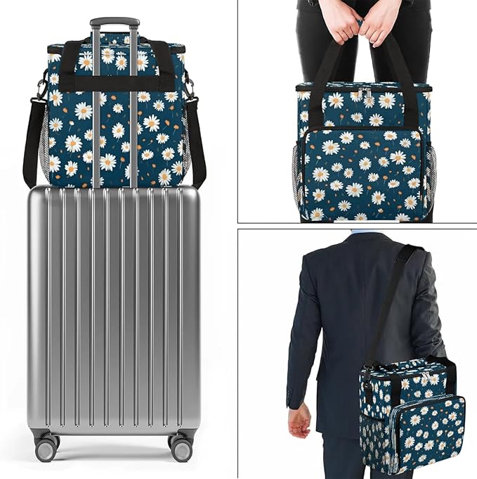 Daisy Floral Printed Coffee Maker Travel Bag for K-Mini or K-Mini Plus Single Serve Coffee Brewer Portable Storage Tote Case for Tarvel