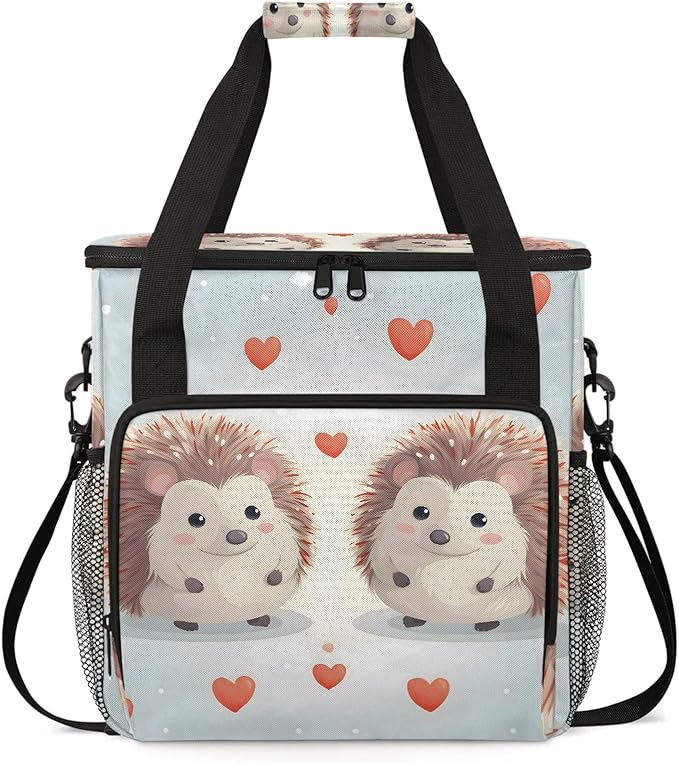 Cute Cartoon Hedgehog Coffee Maker Carring Bag Large Insulated Storage Organizer Case Tote Bags with Shoulder Strap for Travel Work Picnic
