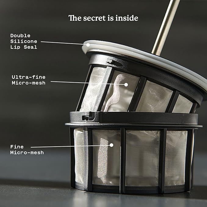 ESPRO - P7 French Press - Double Walled Stainless Steel Insulated Coffee and Tea Maker with Micro-Filter - Keep Drinks Hotter for Longer (Polished Stainless Steel 18 Oz) Cleaning Powder