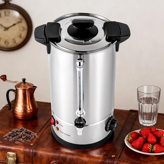 Stainless Steel Coffee Urn5L Hot Water Urn Coffee MakerCommercial Grade Hot Coffee Dispenser for BuffetCateringWeddingGathering Adjustable Temperature 86-230°F (Silver)