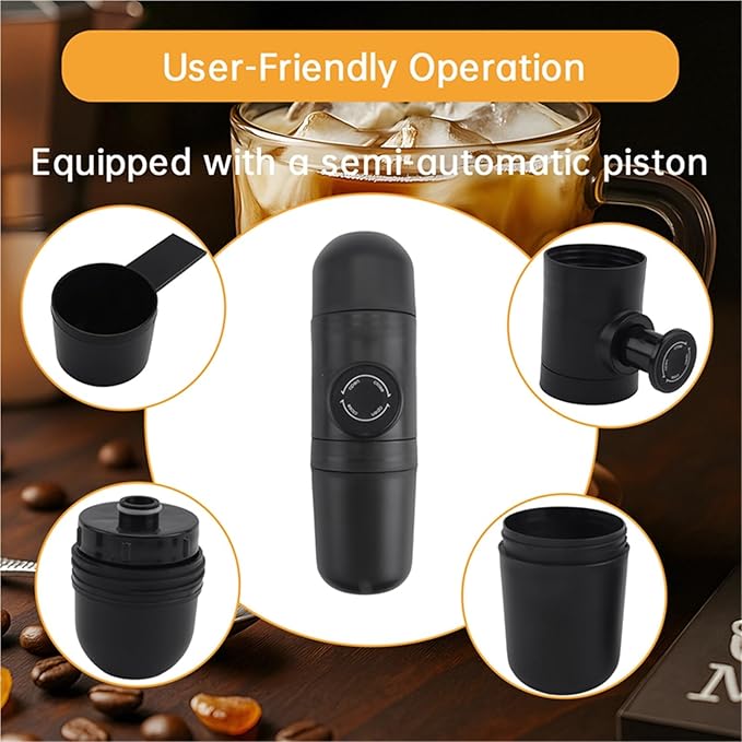 A52Q-Coffee Maker Portable Coffee Machine 70ML Pressure Espresso Manual Handheld Pots For Car Travel Camping Home Office