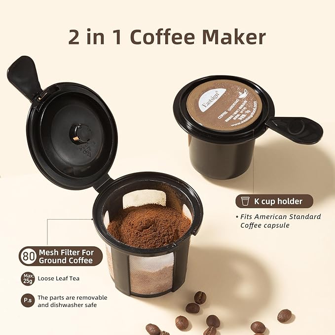 Single Serve K Cup Coffee Maker 2 in 1Machine6 to 14 0z Brew SizesAuto Shut Off&amp Reusable FilterUse Coffee Capsule&ampGroundCoffee&ampLoose Leaf TeaIced CoffeeBlack