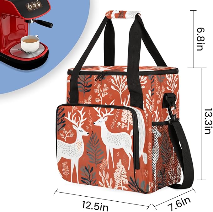 Christmas Elk Coffee Maker Carrying Bag Misty Forest Travel Storage Bag Compatible with K-Mini or K-Mini Plus Single Serve Coffee Brewer Carrying Case with Multiple Pockets &amp Shoulder Strap