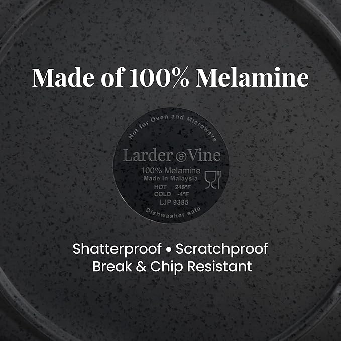 Larder &amp Vine 12-Piece Melamine Dinnerware Set: Durable Lightweight Break-Resistant Plates &amp Bowls – Stylish Non-Toxic Dishwasher Safe – Ideal for Everyday Use Indoor &amp Outdoor Dining