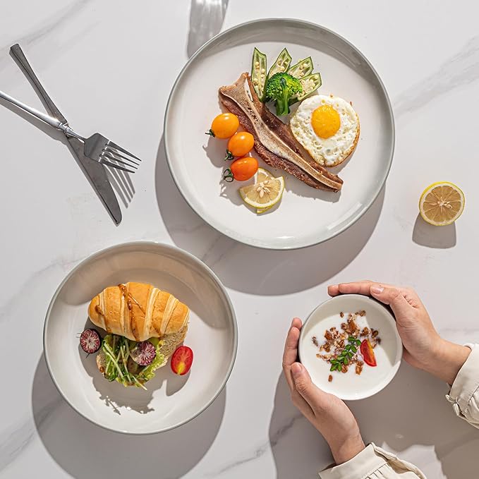 18 Pieces Gourmet Porcelain Dinnerware Sets Premium Plates and Bowls Set High-Fired Ceramic Dishes Set for 6 Chip &amp Scratch Resistant Microwave Dishwasher Safe gradient gray Series.