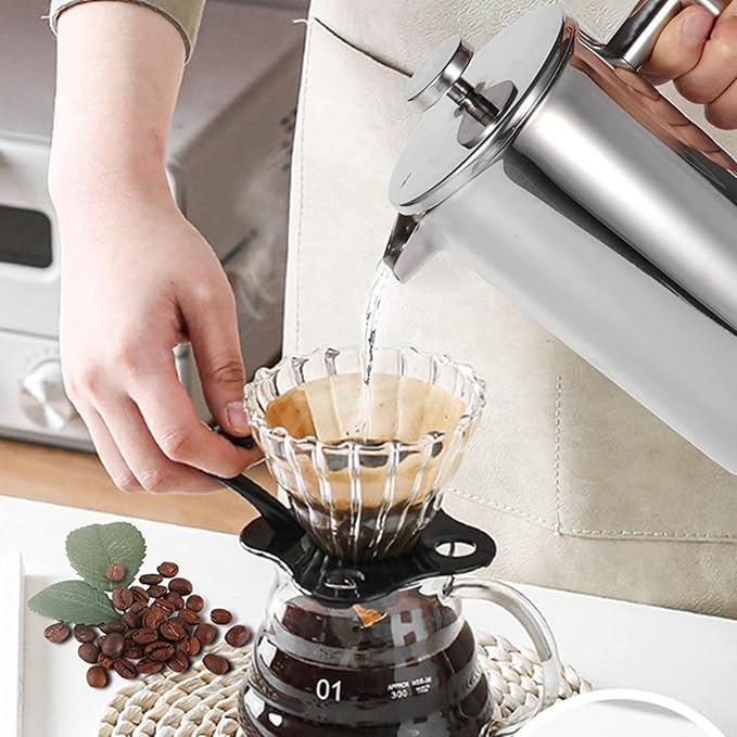 Travel French Press 34oz Stainless Steel Coffee Press for Camping Double Wall Insulated &amp No Drip Spout plastic free coffee maker