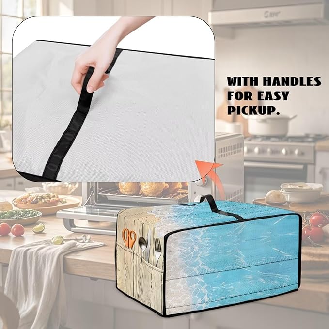 Doojoayie Starfish Toaster Oven Cover Coffee Print 8 Slice Bread Machine Dust Protector Universal Fit Dust-proof &amp Stain Resistant Covers for Kitchen Appliance Protection