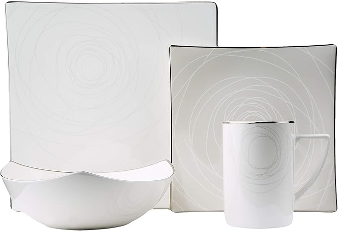 16pc Dinner Set Multi Color Geometric Modern Contemporary Square Bone China 16 Piece
