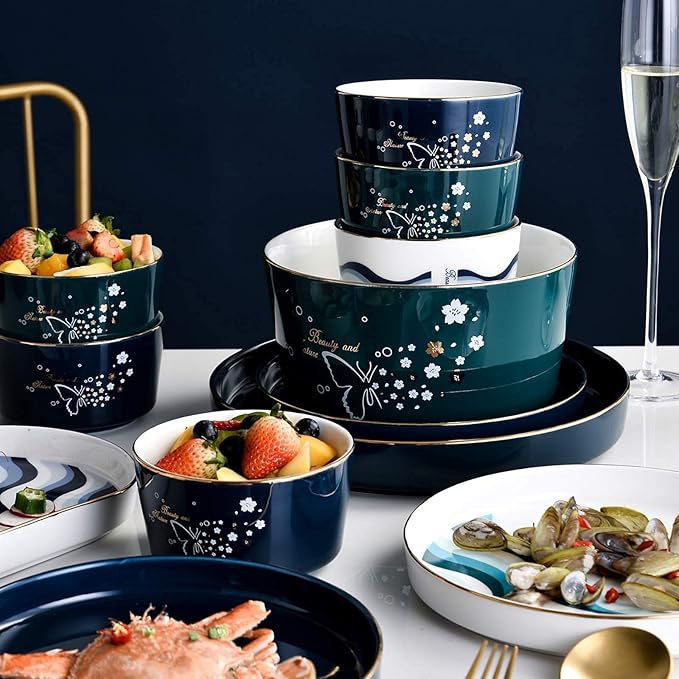 Porcelain Dinner Plate Set Kitchen Cutlery Set Ceramic Dinnerware Set 44 Pieces Plates and Cereal Bowl Set
